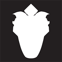 Black and white image of two women silohettes in black and a white flower or dragon head